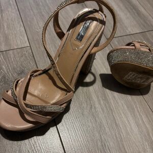 New Look Beige and Glittery Strappy Heels